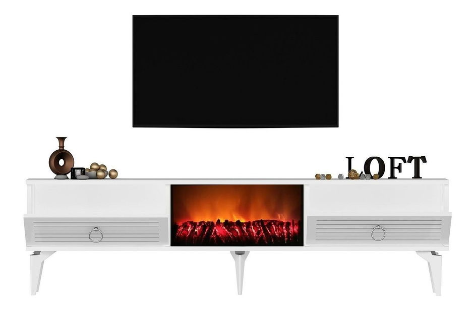TV stolek/skříňka s krbem Sulotu 2 (bílá)