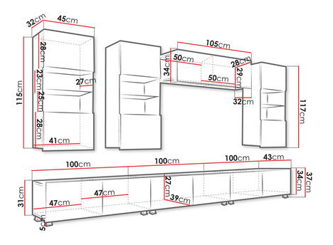 Nábytek do obývacího pokoje Badiani XI (bílá + bílá lesklá)