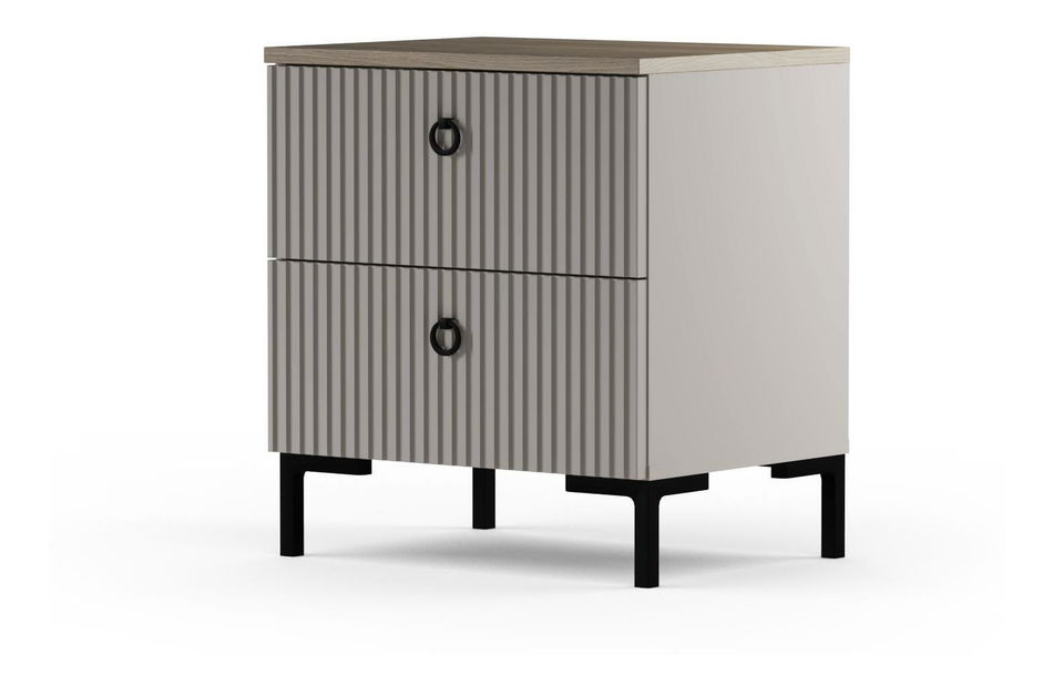 Noční stolek Demandaron (taupe + dub silverjack)