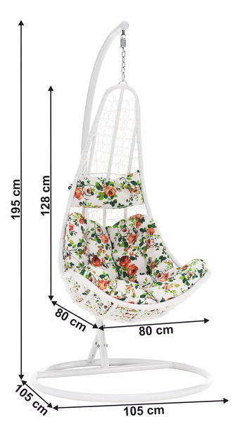 Závěsné křeslo Kolta (bílá + vzor květiny)