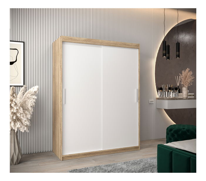 Šatní skříň 150 cm Toki (Dub sonoma + Bílá matná)