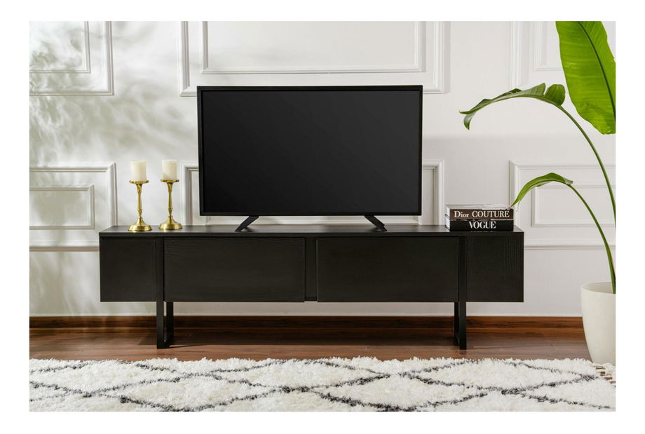 TV skříňka Seronitta (tmavé dřevo + černá)