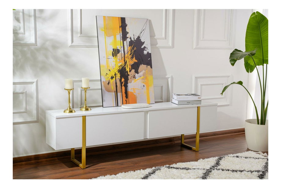 TV skříňka Seronitta (bílá + zlatá)