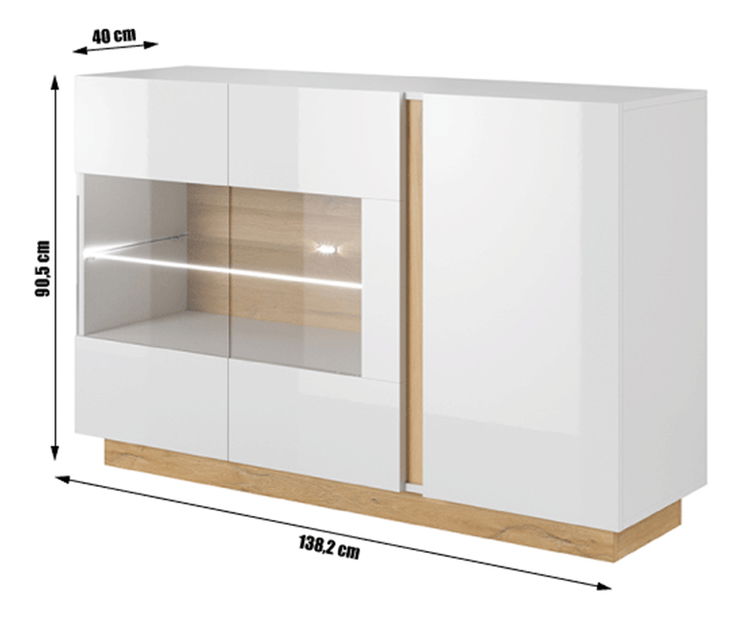 Vitrína Cethos (bílá + dub grandson + bílý lesk)