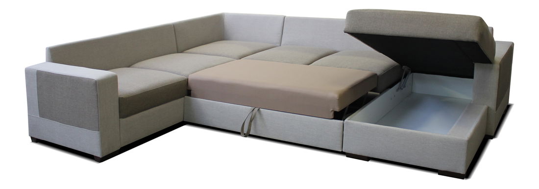 Rohová sedací souprava U Mega 2+A+2F+L (světle hnědá + bílá) (P)