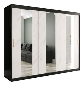 Šatní skříň 250 cm Marbelo P (matná černá + bílý mramor)