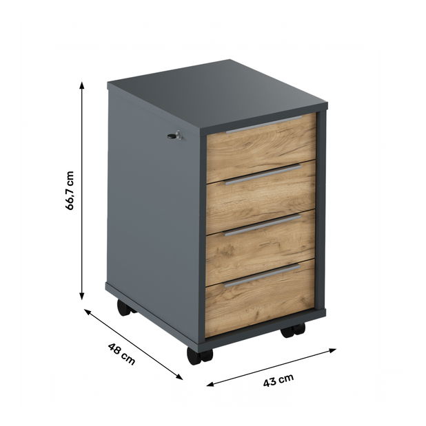 Kancelářský kontejner se zámkem Hamila NEW TYP 30 (grafit + dub artisan)