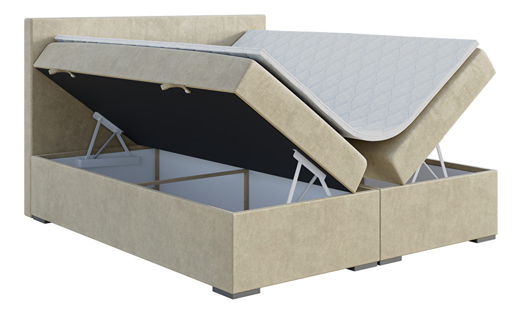 Boxspring postel 160 cm Lemmy (světlobéžová) (s matrací a úl. prostorem)