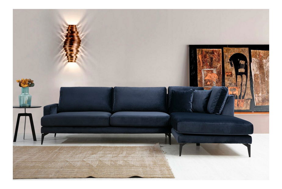 Rohová sedačka Papirolla (P) (námořnická modrá + černá)