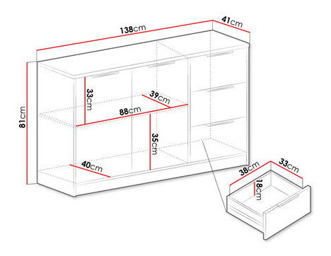 Komoda Pengasa 2D3S (černá + dub viking)