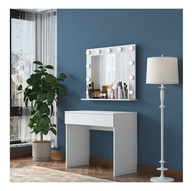 Toaletní stolek Blake 20 (se zrcadlem) (s LED osvětlením) (bílá)