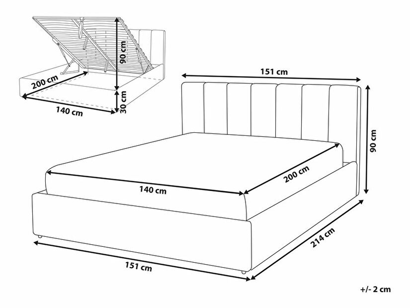 Manželská postel 140 cm Dabria (modrá) (s roštem) (s úl. prostorem)