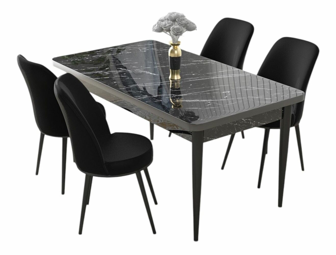 Jídelní set Nilla (mramor černý + hořčicová) (pro 4 osoby)