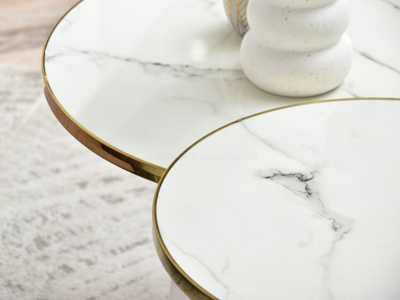 Set 2 konferenčních stolků Zoya Zest S (bílý mramor + zlatá)