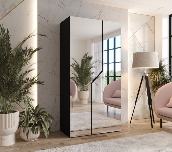 Šatní skříň Alaris 3 100 (černá) (se zrcadlem)