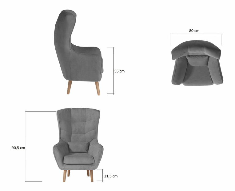 Křeslo ušák Agueda Typ 05 (tmavě šedá)