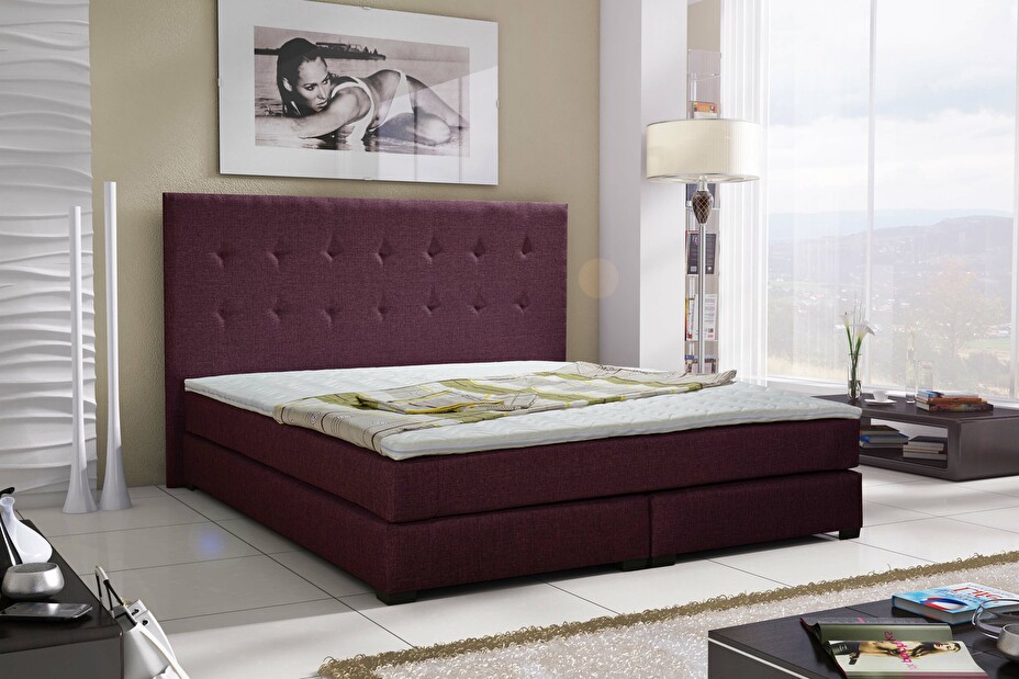 Boxspring postel 140 cm Caserta (fialová) (s matracemi)