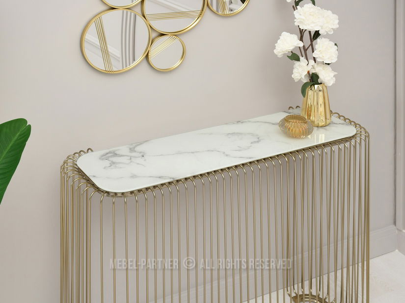 Konzolový stolek Nils Kons (bílý mramor + zlatá)