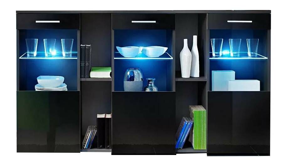Vitrína Delila 23 ZZ DS (černá + lesk černý) (s osvětlením)