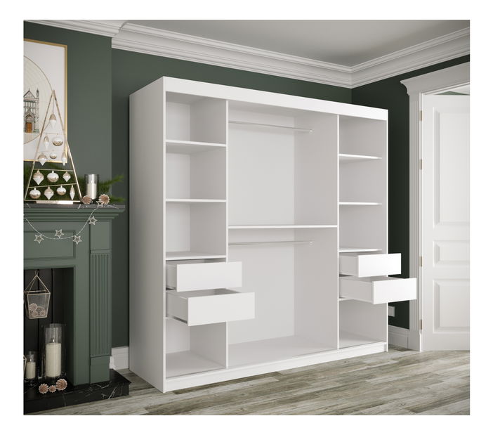 Šatní skříň 200 cm Marbelo P (matná bílá + černý mramor)