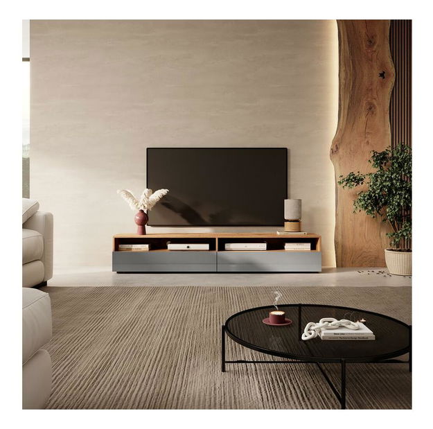 TV skříňka/stolek Redcan (dub wotan + šedá)