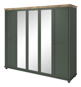 Šatní skříň Elvina S ZJU21 (zelená + dub lefkas tmavý) (se zrcadlem)