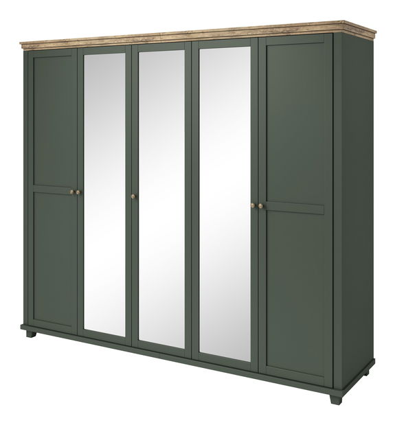 Šatní skříň Elvina S ZJU21 (zelená + dub lefkas tmavý) (se zrcadlem)