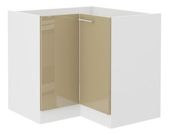 Rohová dolní kuchyňská skříňka Lavera 90 x 90 DN 2F BB (bílá + lesk cappucino)