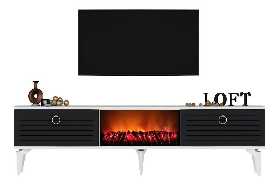 TV stolek/skříňka s krbem Sulotu 2 (bílá + antracit)