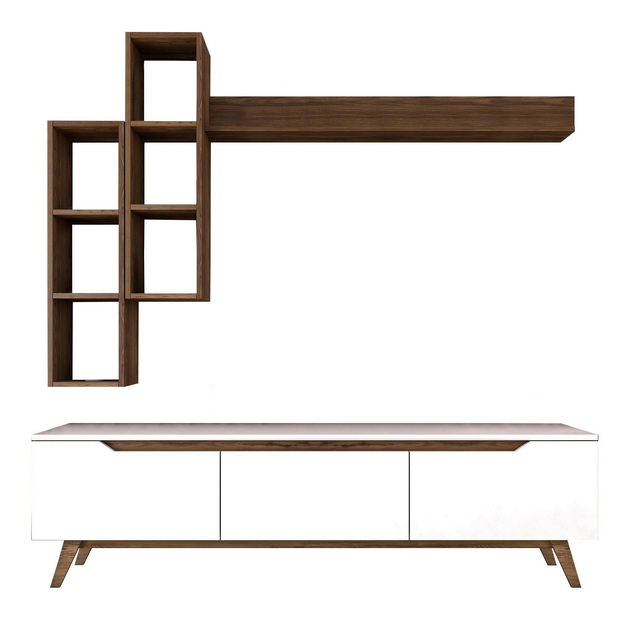 Obývací stěna Mitevu 10 (bílá + ořech)