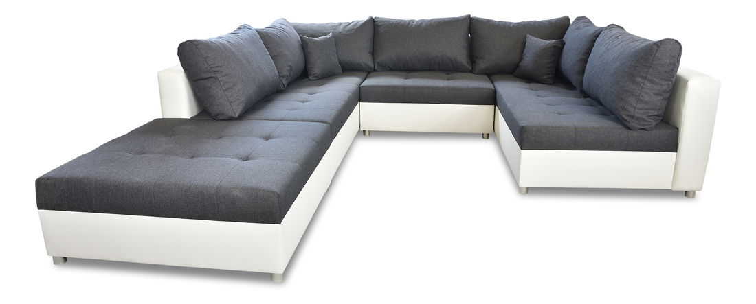 Rohová sedací souprava U Deron  (s taburetem) (P) (šedá + bílá)