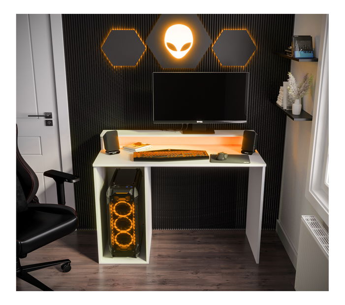 Herní PC stolek Garrick 2 (bílý) (s LED RGB osvětlením)