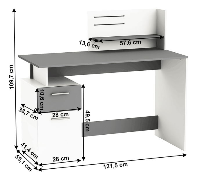 PC stolek Palgo (bílá + tmavě šedá)