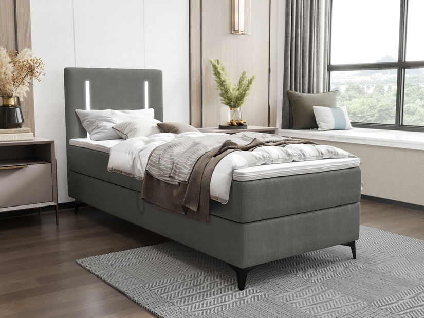 Jednolůžková postel 90 cm Ortega Bonell (tmavě šedá) (s roštem, bez úl. prostoru) (s LED osvětlením)