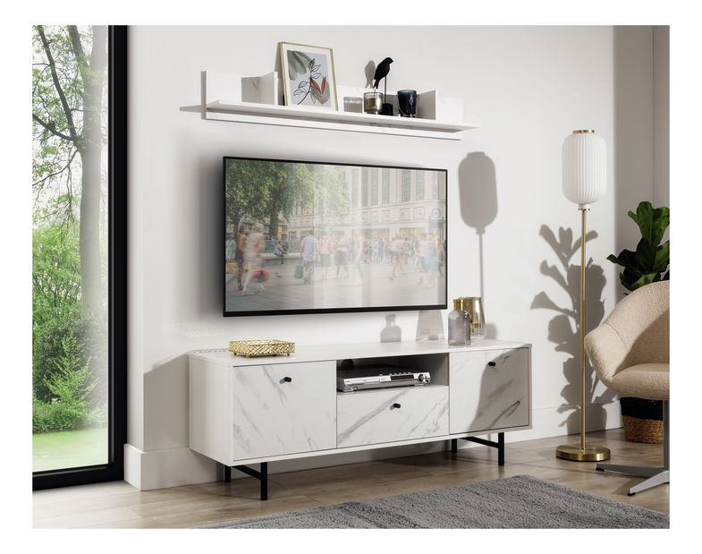 Tv stolek Verona RTV (bílá + bílý mramor)