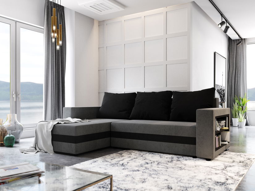 Rohová sedací souprava Simpney (šedá + černá) (L)