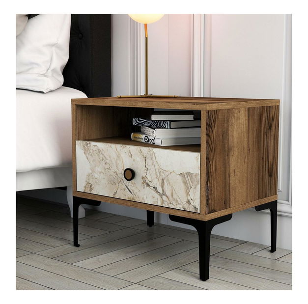 Noční stolek Logan (ořech + bílá)