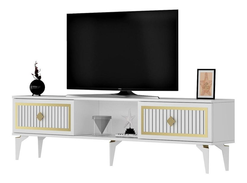 TV stolek/skříňka Kututa 2 (bílá + zlatá)