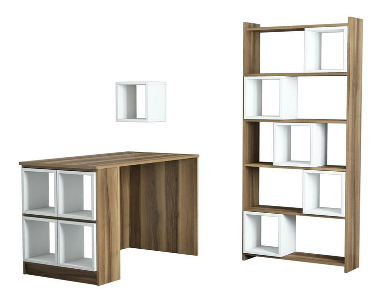 PC stolek s regálem Blanchet (ořech + bílá)