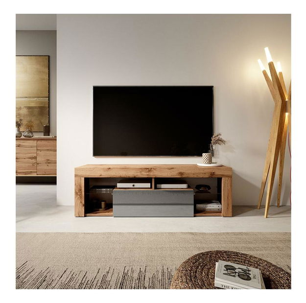 TV skříňka/stolek Bionca (s osvětlením) (dub lancelot + šedá)