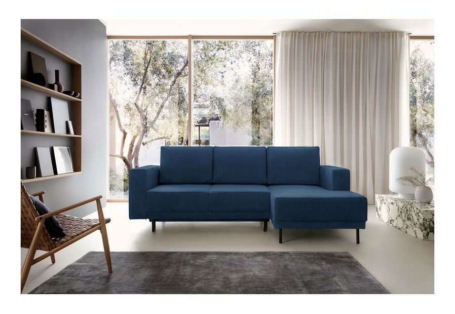 Rohová sedací souprava Rodriguez mini (P) (námořnická modrá + černá)