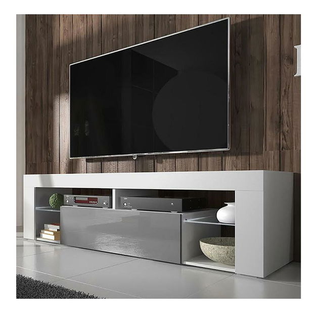 TV skříňka/stolek Bionca (s osvětlením) (bílá + šedá)