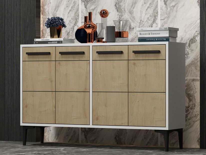 Komoda Daduko (bílá + dub safírový)