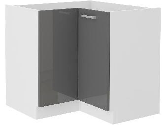 Rohová dolní kuchyňská skříňka Saria 89 x 89 DN 1F BB (Korpus: lesk šedý + Front: bílá)