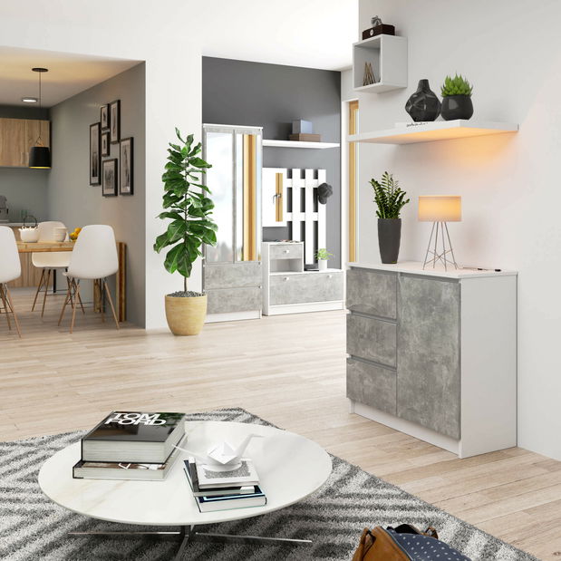 Komoda Komeito (bílá + beton)