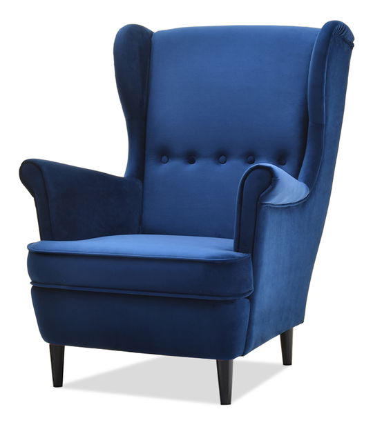 Křeslo ušák Margis (tmavě modrá + ořech)