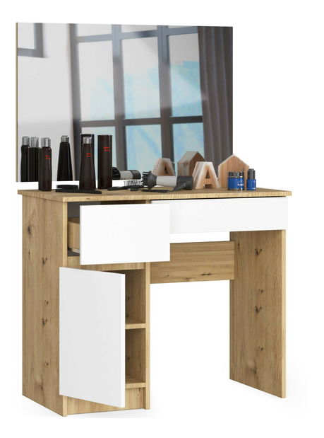 Toaletní stolek Parijat (dub artisan + bílá) (se zrcadlem) (L)