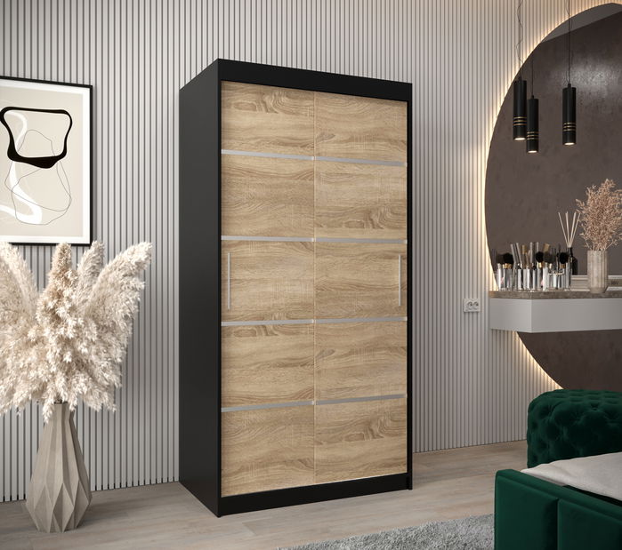 Šatní skříň 100 cm Verika 1 100 (černá + dub sonoma)