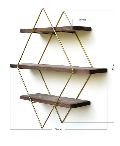  Dekorativní nástěnná police Duvelo 8 (ořech + zlatá)