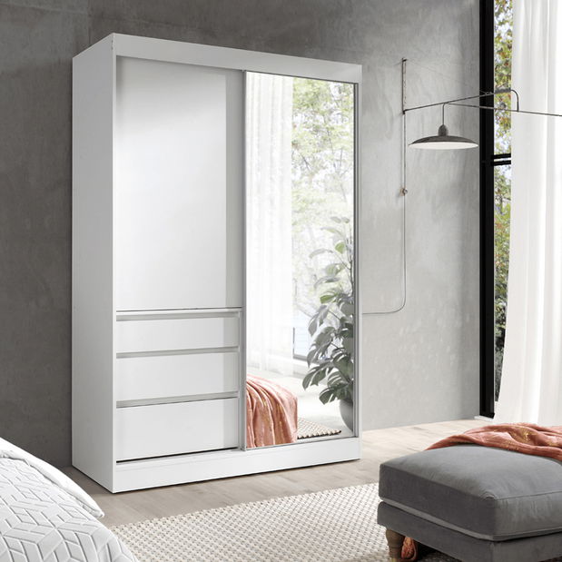 Šatní skříň 140 se zrcadlem Romunald (bílá)
